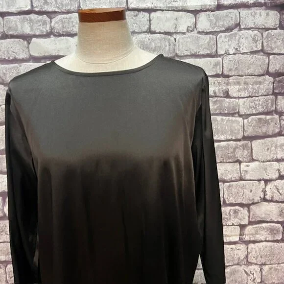 Eileen Fisher Black Long Sleeve Silk Blouse Size L - Picture 2 of 8
